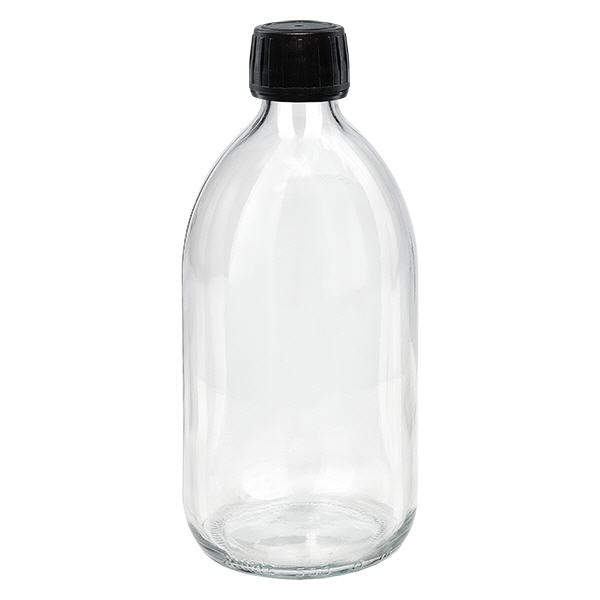 Flacone per medicinali da 500 ml, tappo nero con chiusura antimanomissione