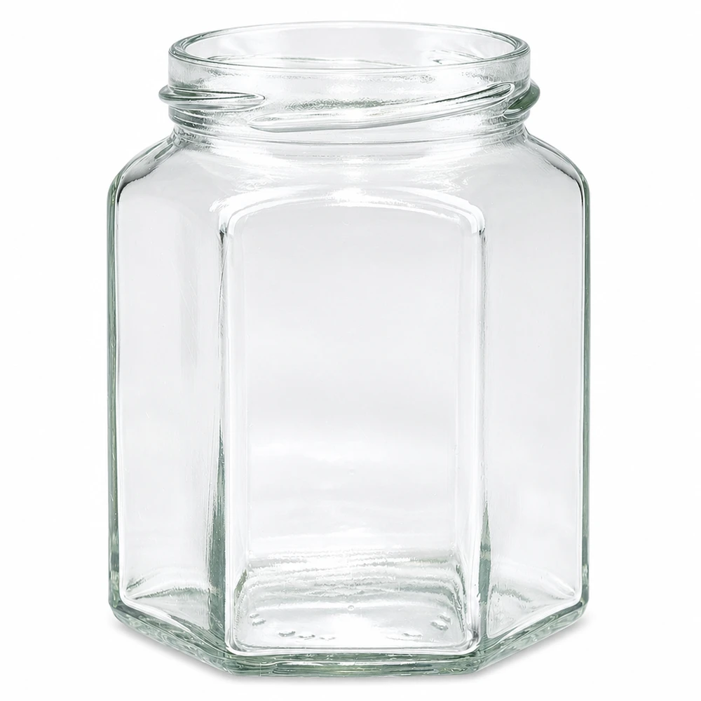UNiTWIST Hexa288 - Vaso a 6 angoli capacità 288ml TO63 Barattolo esagonale UNiTWIST Hexa288 288ml TO63 trasparente senza coperchio