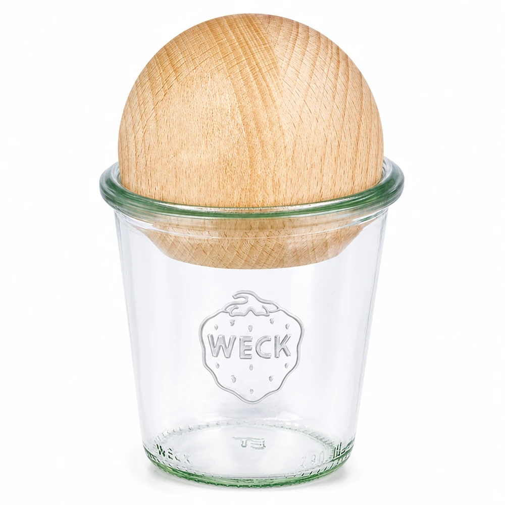 WECK vaso tumbling 290ml RR80 con sfera in faggio coperchio in legno vaso per conserve trasparente
