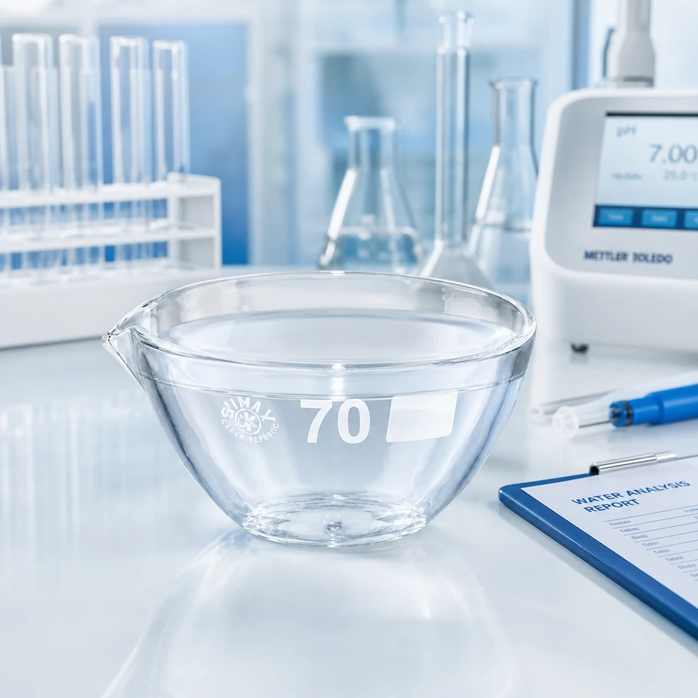 Piatto di evaporazione da 60ml con beccuccio in borosilicato ø70mm Vaschetta per vapori ergonomica da 60 ml con beccuccio per un travaso pulito e una vaporizzazione controllata
