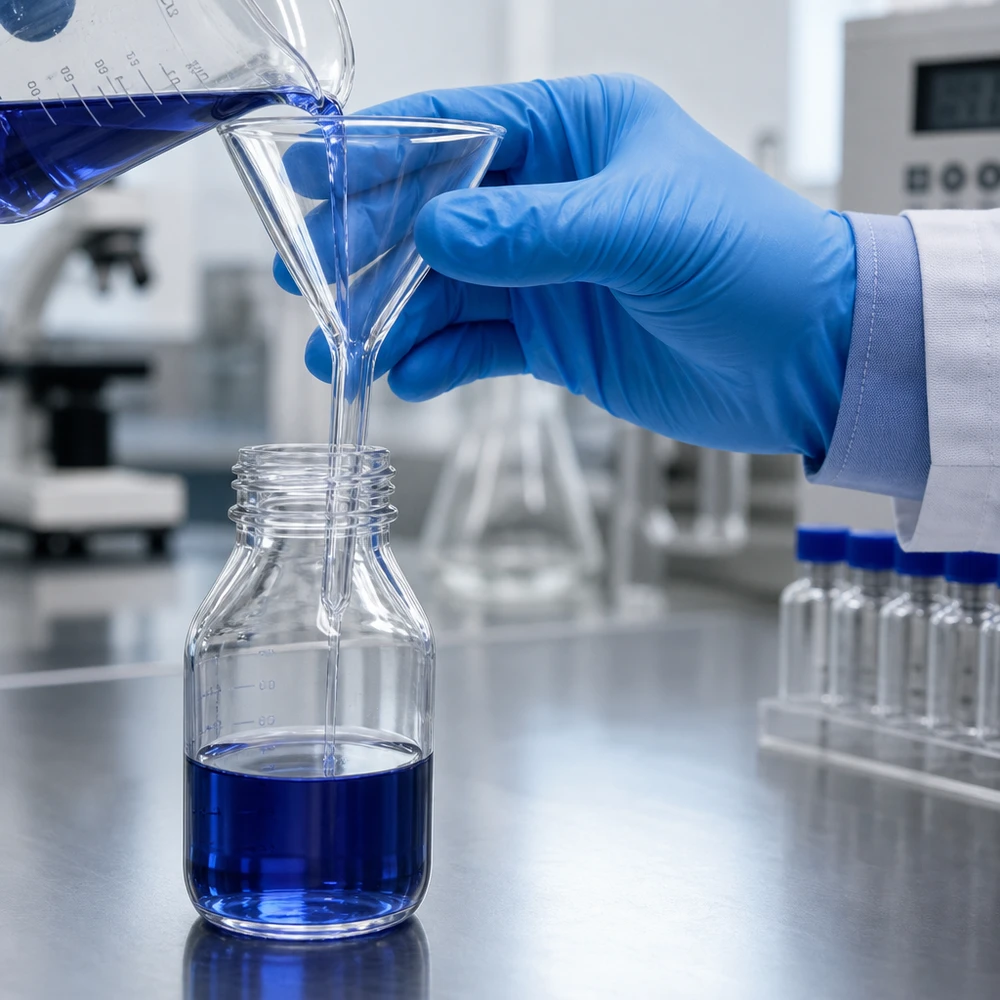Imbuto Ø 35mm per calce sodata, angolo 60°, stile corto Imbuto in vetro compatto con diametro di 35 mm e manico corto per un lavoro efficiente in laboratorio