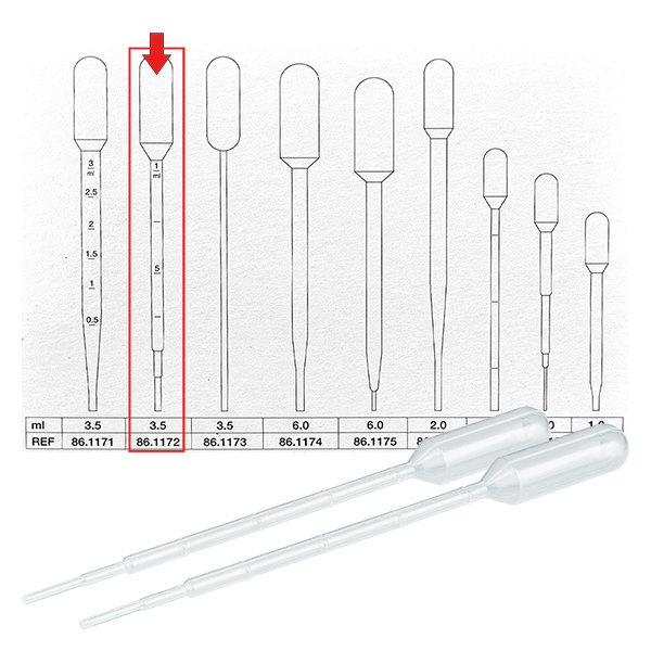 Pipetta di trasferimento, volume nominale: 3,5 ml, (LxL): 156 x 12,5 mm, Pipetta di trasferimento, volume nominale: 3,5 ml, (LxL): 156 x 12,5 mm,