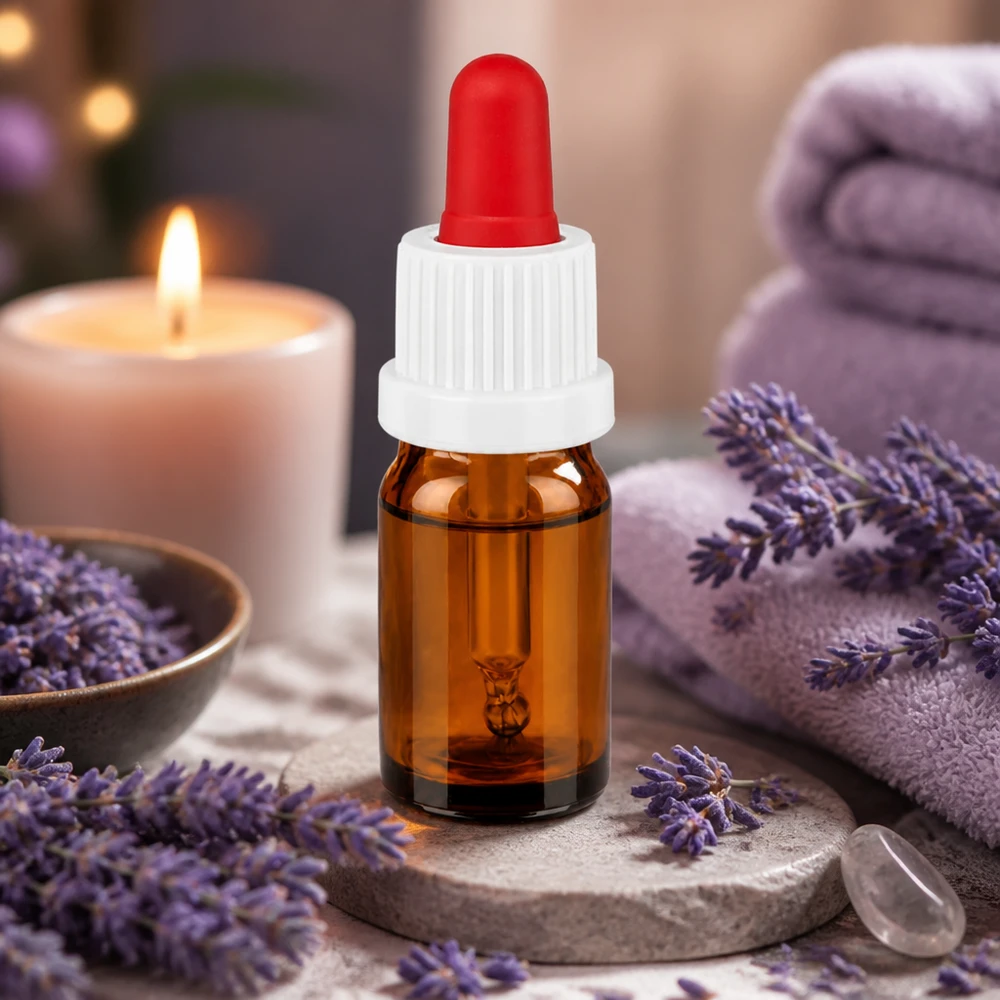 Bottiglia per pipette da 5 ml bianco/rosso OV BrownLine UT18/5 Flacone per pipette da 5 ml di alta qualità in vetro ambrato con protezione dai raggi UV e tappo ergonomico bianco e rosso