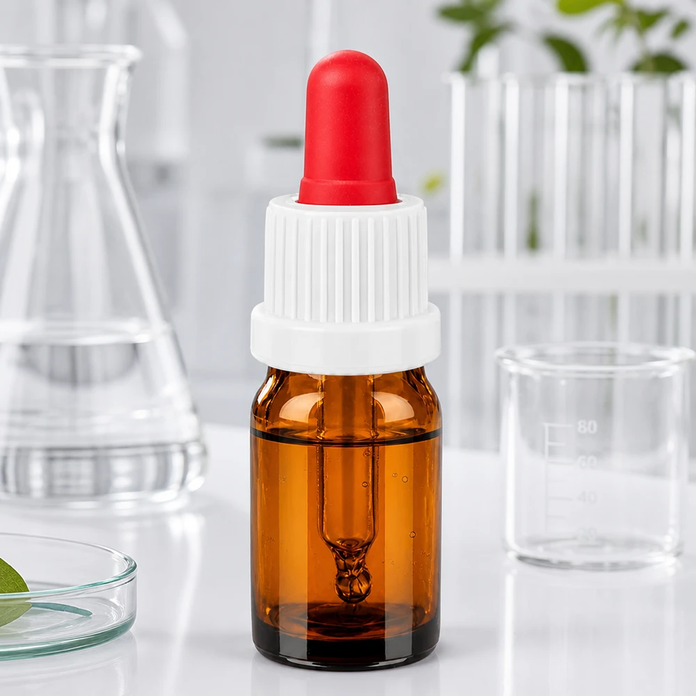 Bottiglia per pipette da 5 ml bianco/rosso OV BrownLine UT18/5 Bottiglia professionale da laboratorio da 5 ml in vetro con protezione UV con pipetta contagocce per applicazioni scientifiche