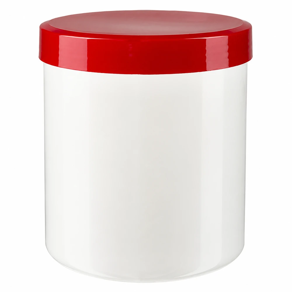 Barattolo vuoto per pomata da 30 g in polipropilene bianco con coperchio rosso