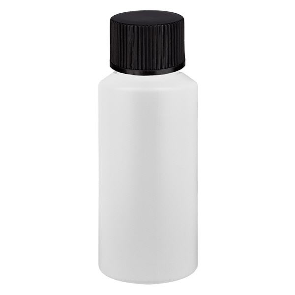 Flacone farmaceutico HDPE 30ml bianco, con SV nero Flacone farmaceutico HDPE 30ml bianco, con SV nero