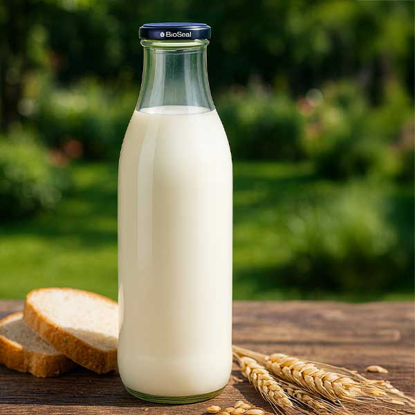 Bottiglia di vetro da 1000 ml + coperchio BioSeal nero UN..