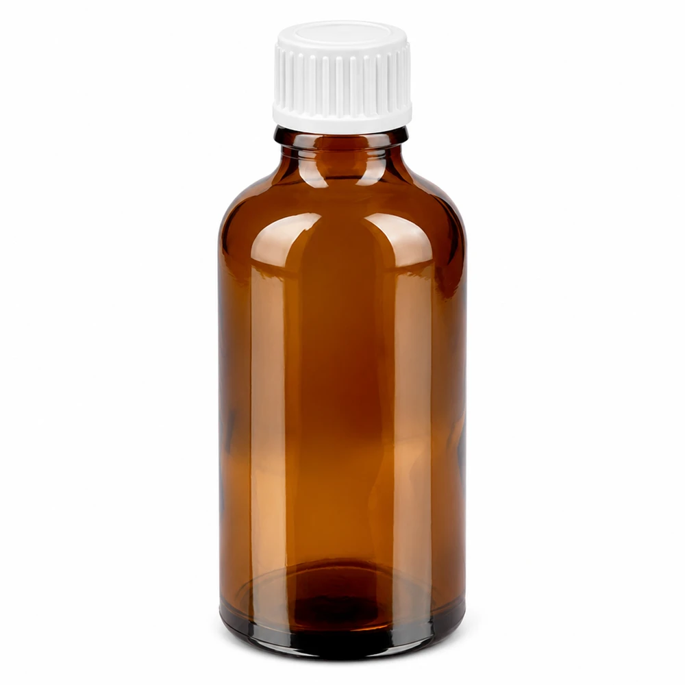 Flacone contagocce da 50 ml 0,9 mm bianco STD BrownLine UT18/50 Flacone contagocce compatto da 50 ml in vetro ambrato con tappo bianco, per un dosaggio preciso delle gocce.