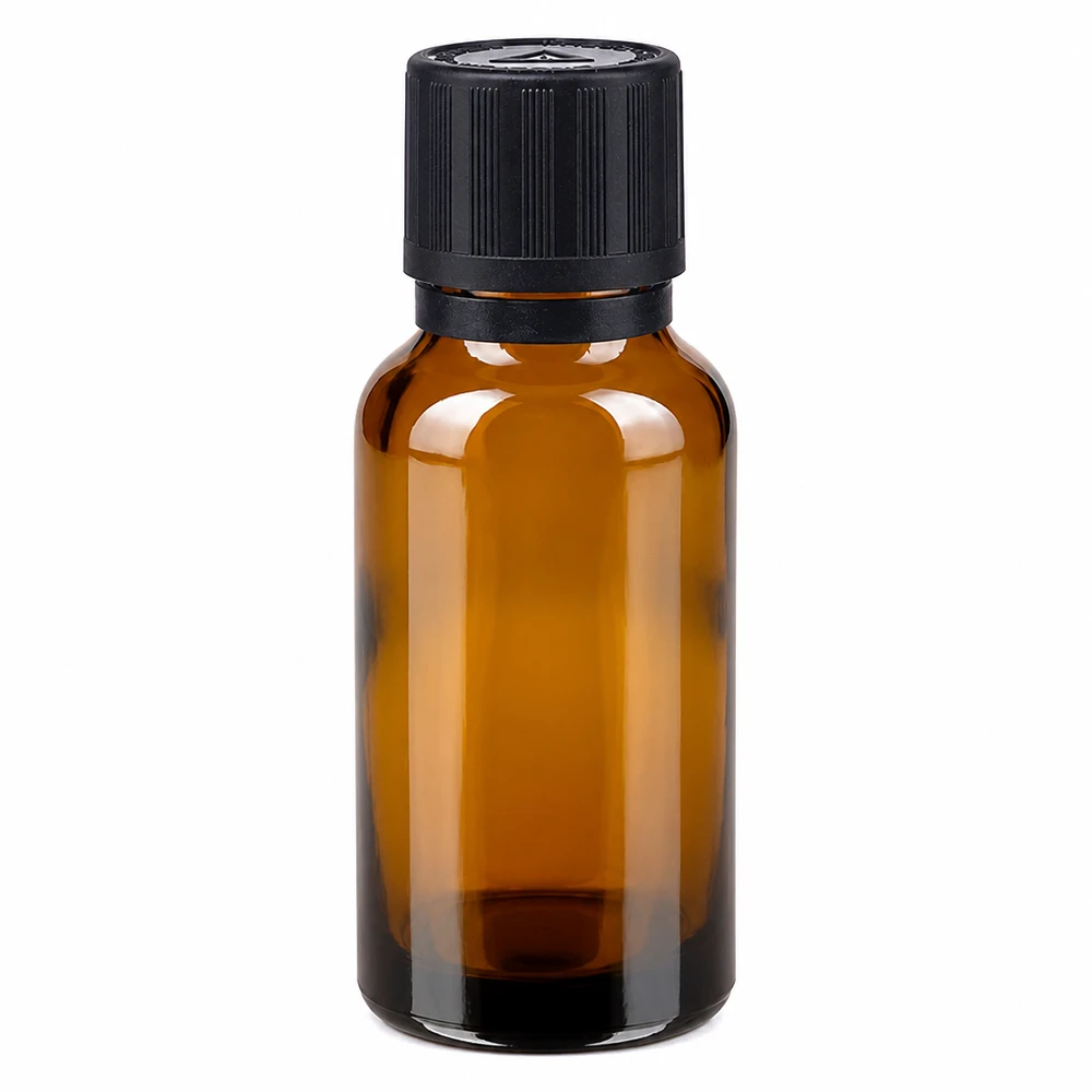 Flacone contagocce da 20 ml in vetro ambrato con tappo originale nero e chiusura di sicurezza per bambini, per uso farmaceutico