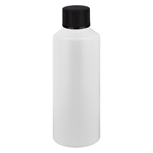 Flacone farmaceutico HDPE 100ml bianco, con SV nero Flacone farmaceutico HDPE 100ml bianco, con SV nero
