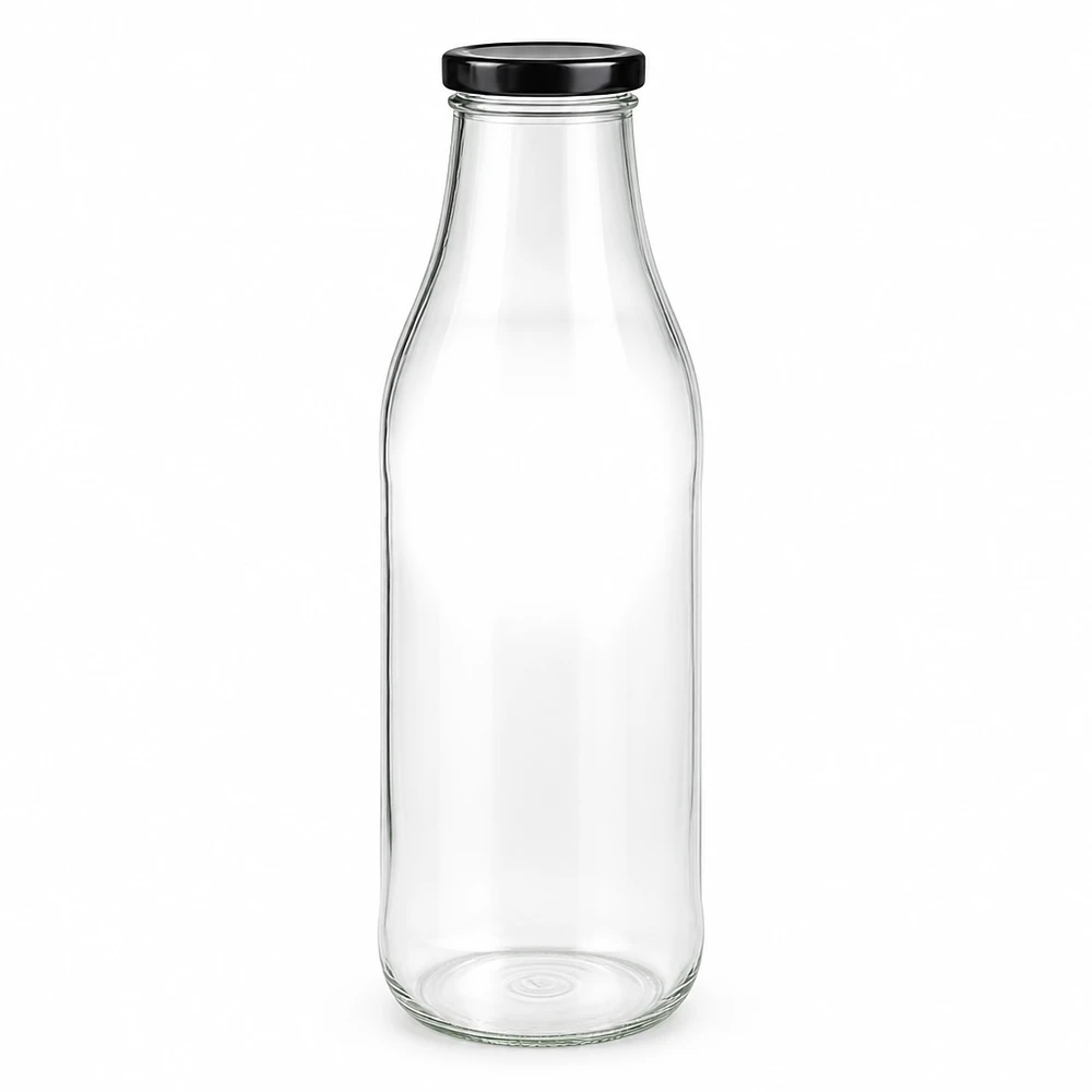 Bottiglia di vetro da 1000 ml + coperchio BasicSeal nero UN.. Bottiglia in vetro da 1000 ml con coperchio nero BasicSeal Certificato ONU per alimenti e bevande