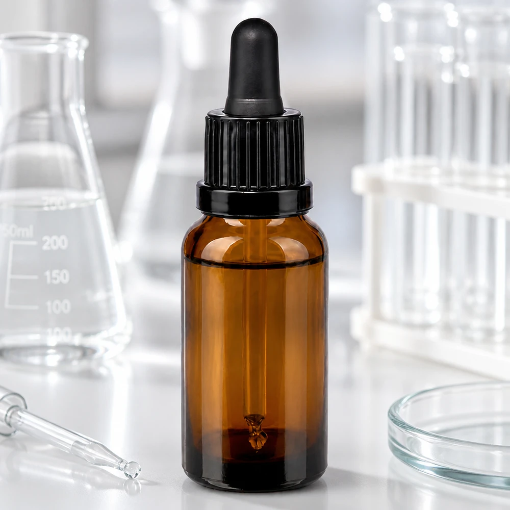 Bottiglia per pipette da 20 ml nera OV BrownLine UT18/20 Flacone a pipetta da 20 ml protetto dalla luce con contagocce nero per liquidi ed estratti sensibili