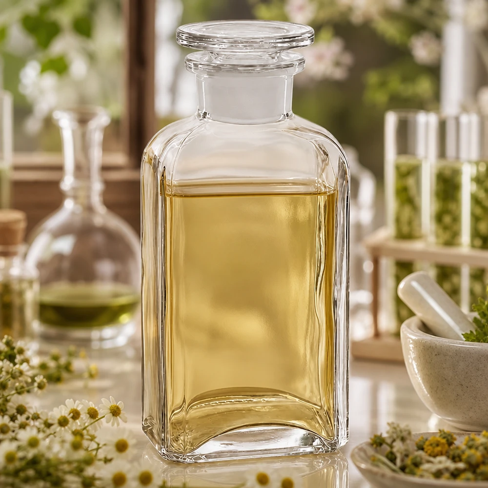 Bottiglia quadrata da 250 ml con collo largo e tappo in vetro Flacone quadrato trasparente a collo largo da 250 ml con tappo piatto in vetro per oli essenziali e tinture