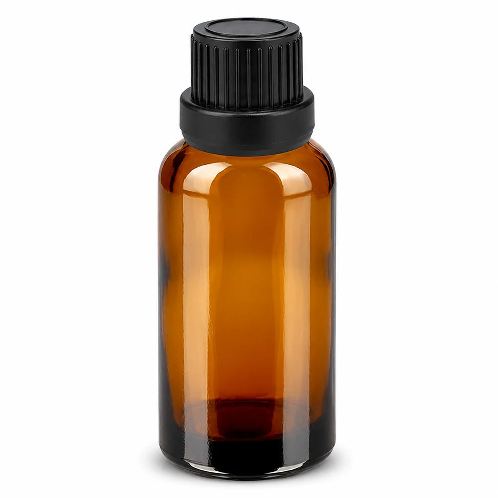 Flacone contagocce da 30 ml 2 mm nero OV BrownLine UT18/30 Flacone in vetro ambrato con protezione UV da 30 ml e tappo contagocce nero da 2 mm OV18