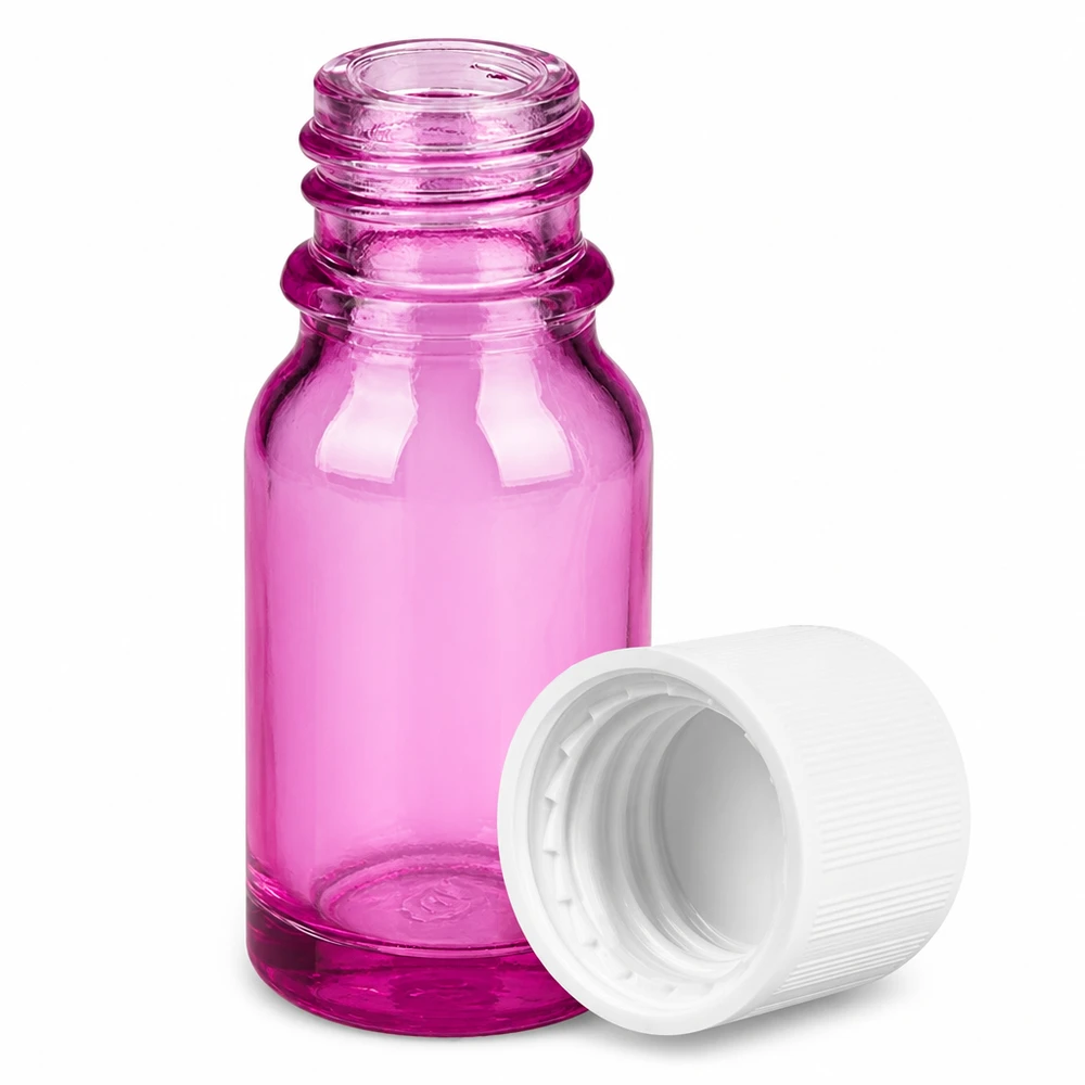 Flacone da 10 ml con tappo a vite bianco da 11 mm a prova di bambino PurpleLine UT18/10 Flacone in vetro di alta qualità da 10 ml con collo da 11 mm, di colore viola, per uso farmaceutico e di laboratorio.