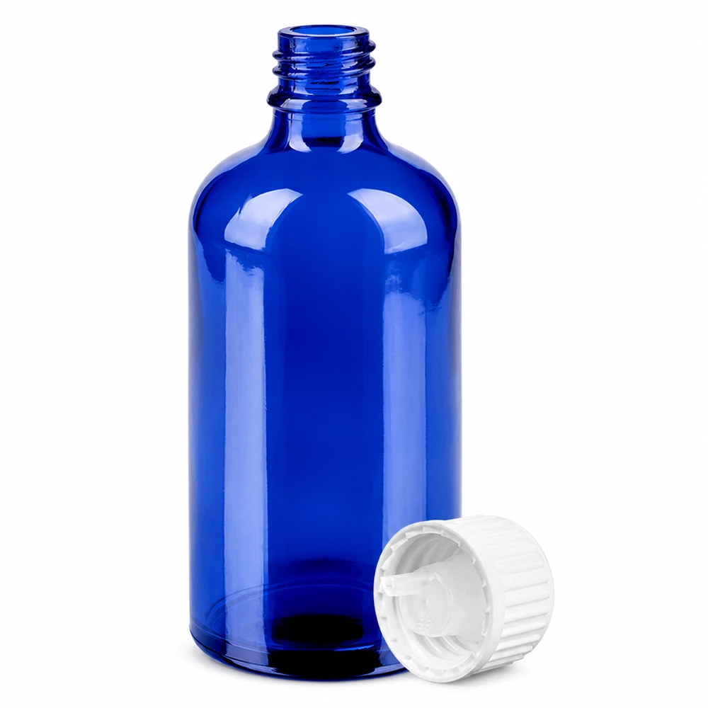 Flacone contagocce da 100 ml 0,9 mm bianco STD BlueLine UT18/100 Flacone in vetro di alta qualità 100ml tappo contagocce blu 0,9mm bianco STD BlueLine Laborbedarf