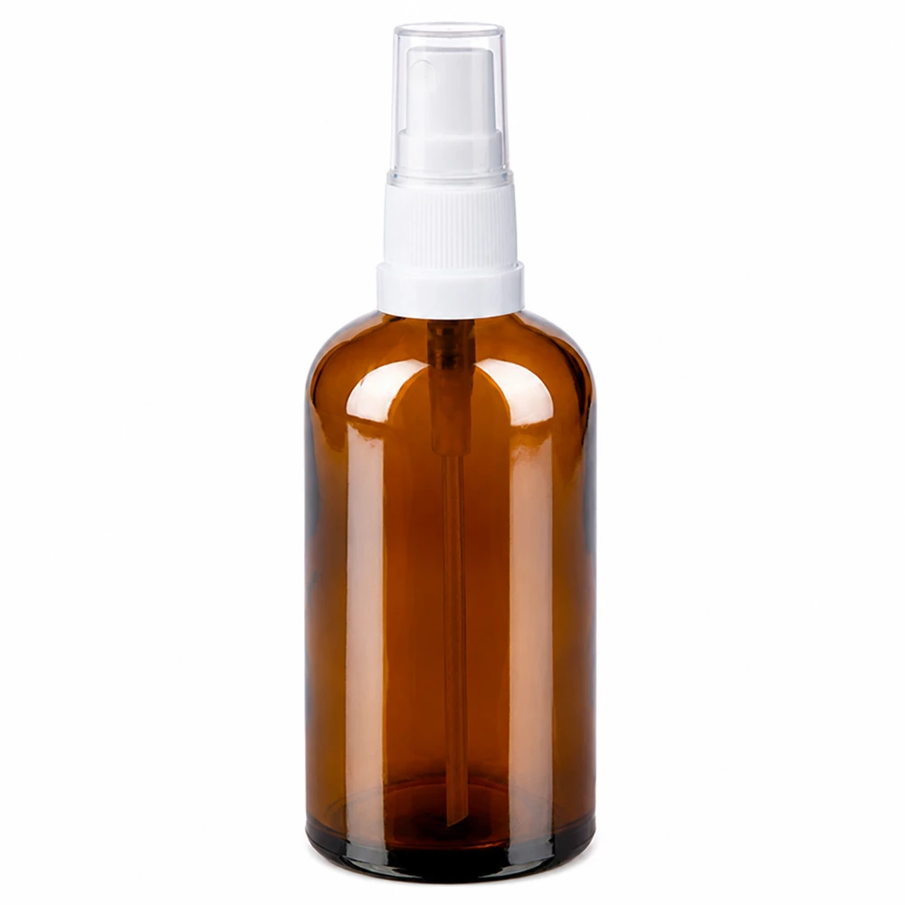 Flacone spray da 100 ml bianco/trasparente STD BrownLine UT18/100 Flacone spray protezione UV 100ml in vetro ambrato di alta qualità con pratico nebulizzatore