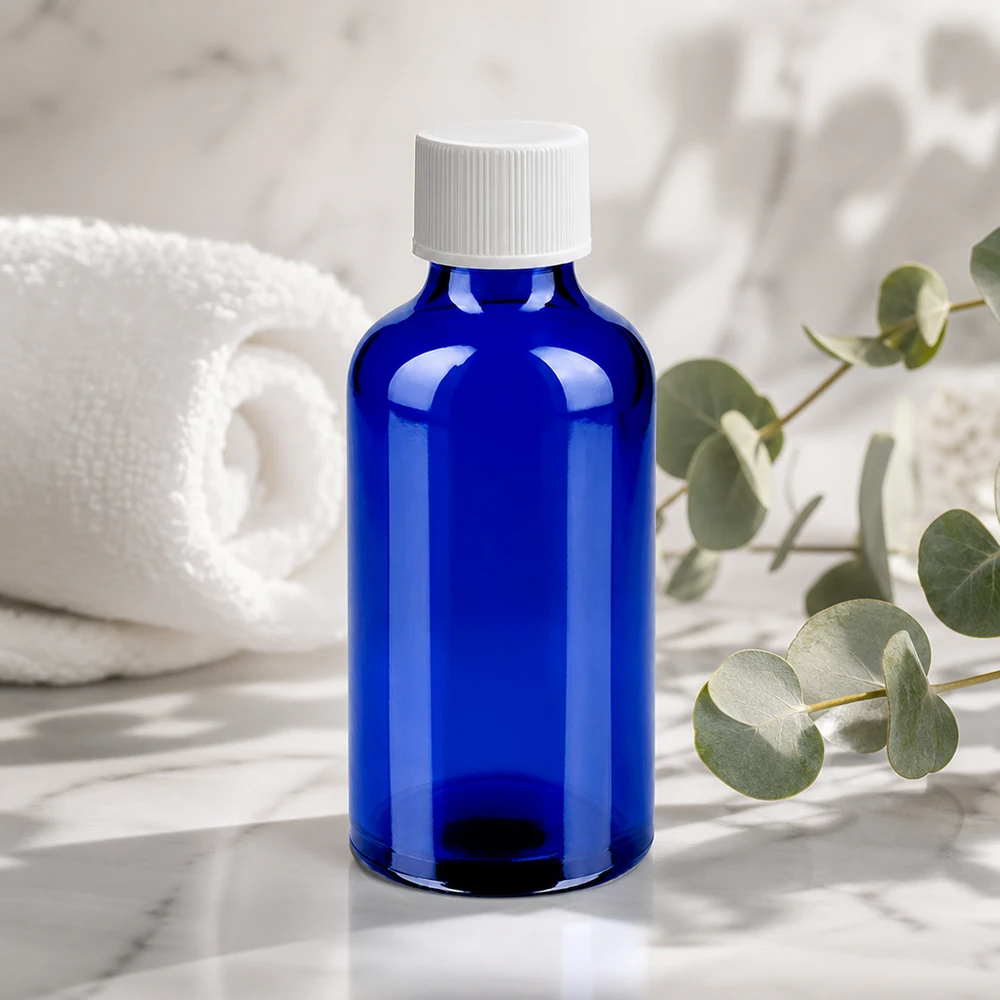 Flacone da 50ml 11mm SV bianco STD BlueLine UT18/50 Pratico flacone da 50 ml in qualità farmaceutica con pratico tappo a vite bianco