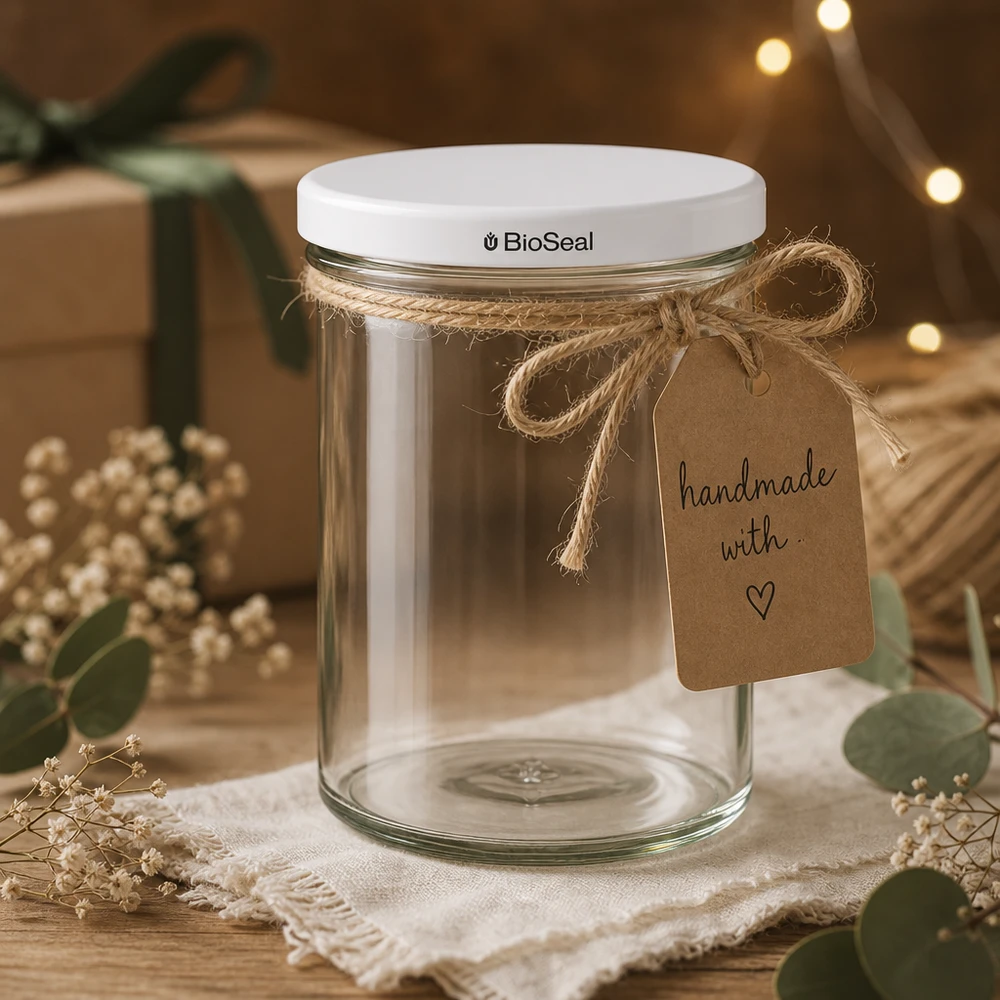 UNiTWIST Sturz435 con coperchio bianco TO82 BioSeal I tumbler UNiTWIST da 435 ml come confezione regalo con cordoncino di rafia e ciondolo fatto a mano mostrano idee creative di decorazione fai-da-te