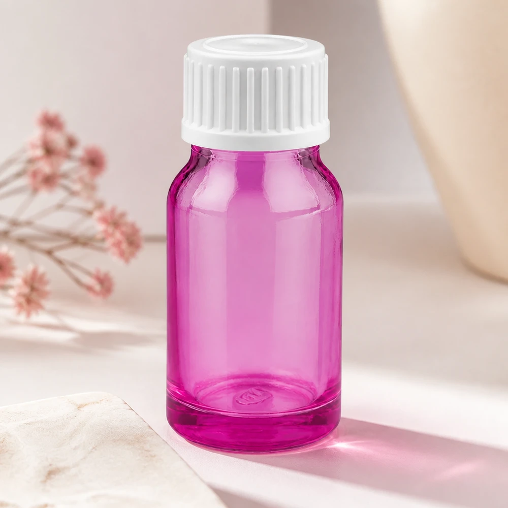 Flacone contagocce professionale da 10 ml in viola con tappo bianco per applicazioni di laboratorio e mediche