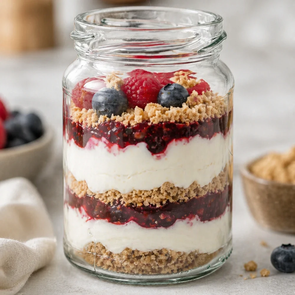 UNiTWIST Runda205 - Barattolo rotondo capacità 205ml TO58 UNiTWIST Runda205 vaso rotondo 205ml con yogurt a strati, dessert ai frutti di bosco e zuccherini TO58 vaso da conserva