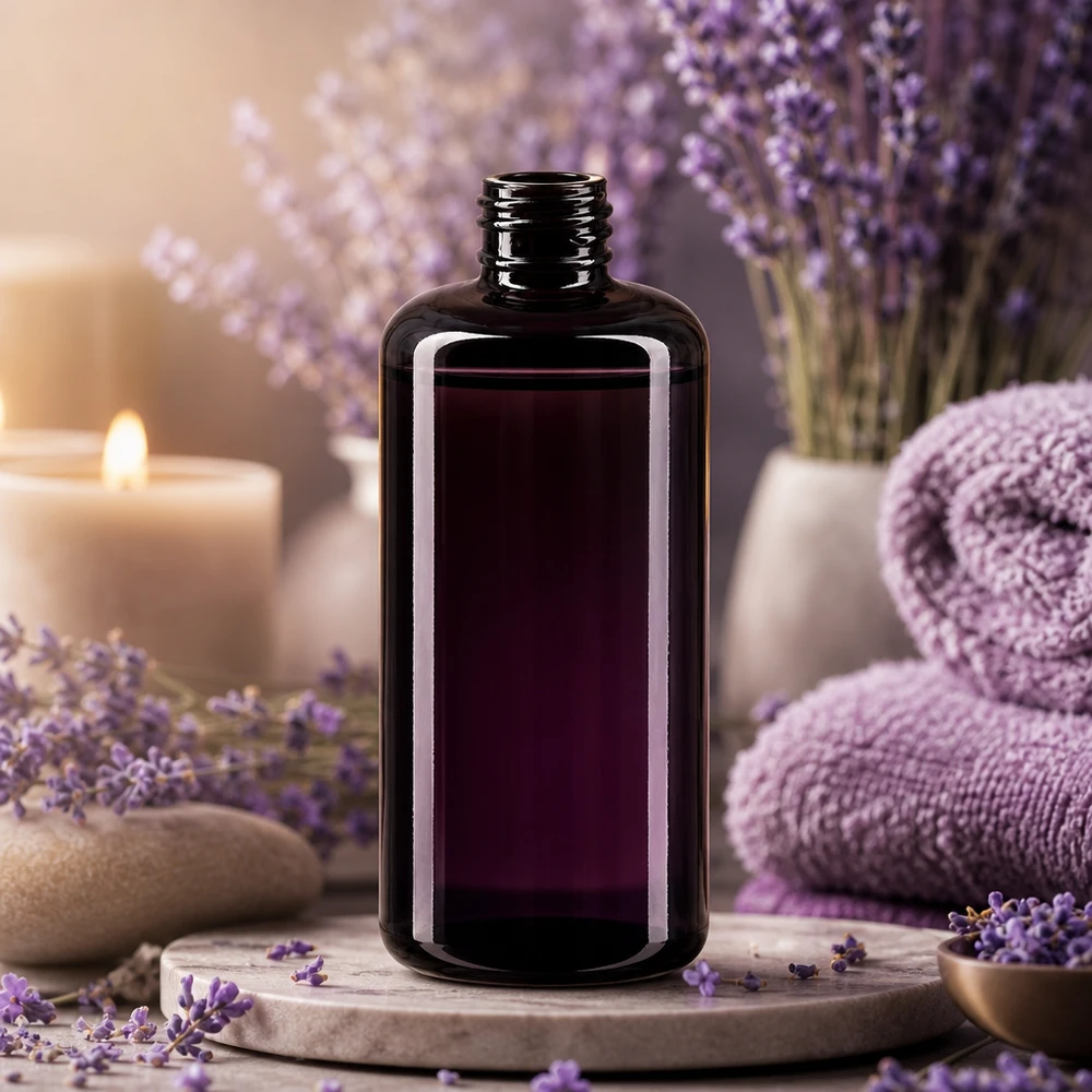 Flacone cosmetico da 200 ml "Draco" in vetro viola Miron Robusta bottiglia in vetro viola Draco da 200 ml con pratica filettatura a vite per cosmetici fai da te