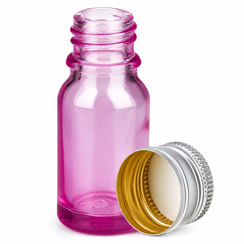 Bottiglia da 10ml tappo a vite 11mm alluminio-argento standard PurpleLine.UT18/10 Pratico flacone in vetro da 10 ml in magenta con filettatura professionale standard da 11 mm