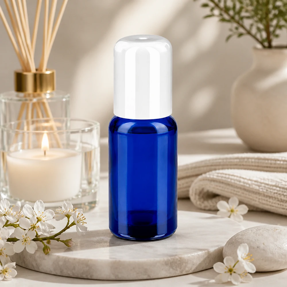Flacone roll-on da 20 ml bianco STD BlueLine UT18/20 Flacone in vetro ricaricabile da 20 ml con sistema roll-on per il confezionamento di cosmetici sostenibili