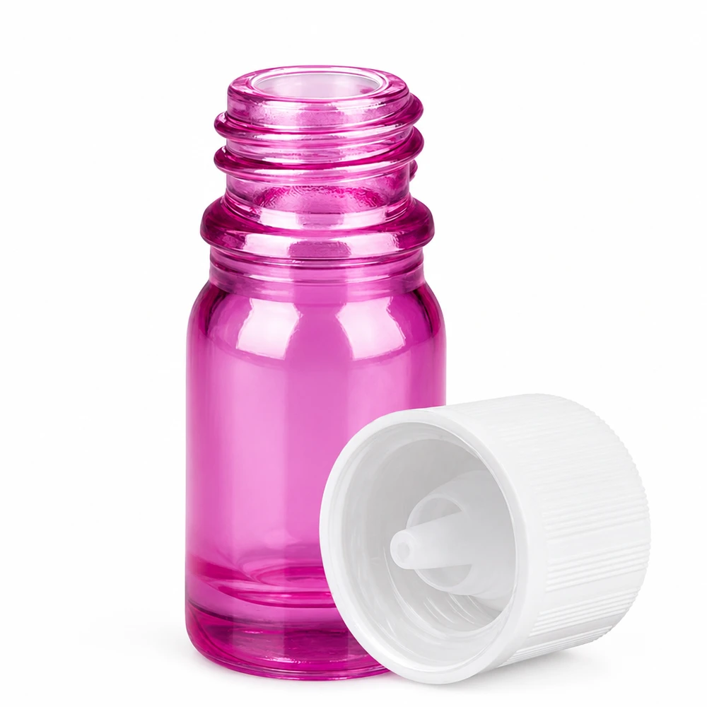 Flacone contagocce da 5 ml 1,2 mm bianco a prova di bambino PurpleLine. UT18/5 Flacone contagocce viola in vetro trasparente da 5 ml con tappo di sicurezza