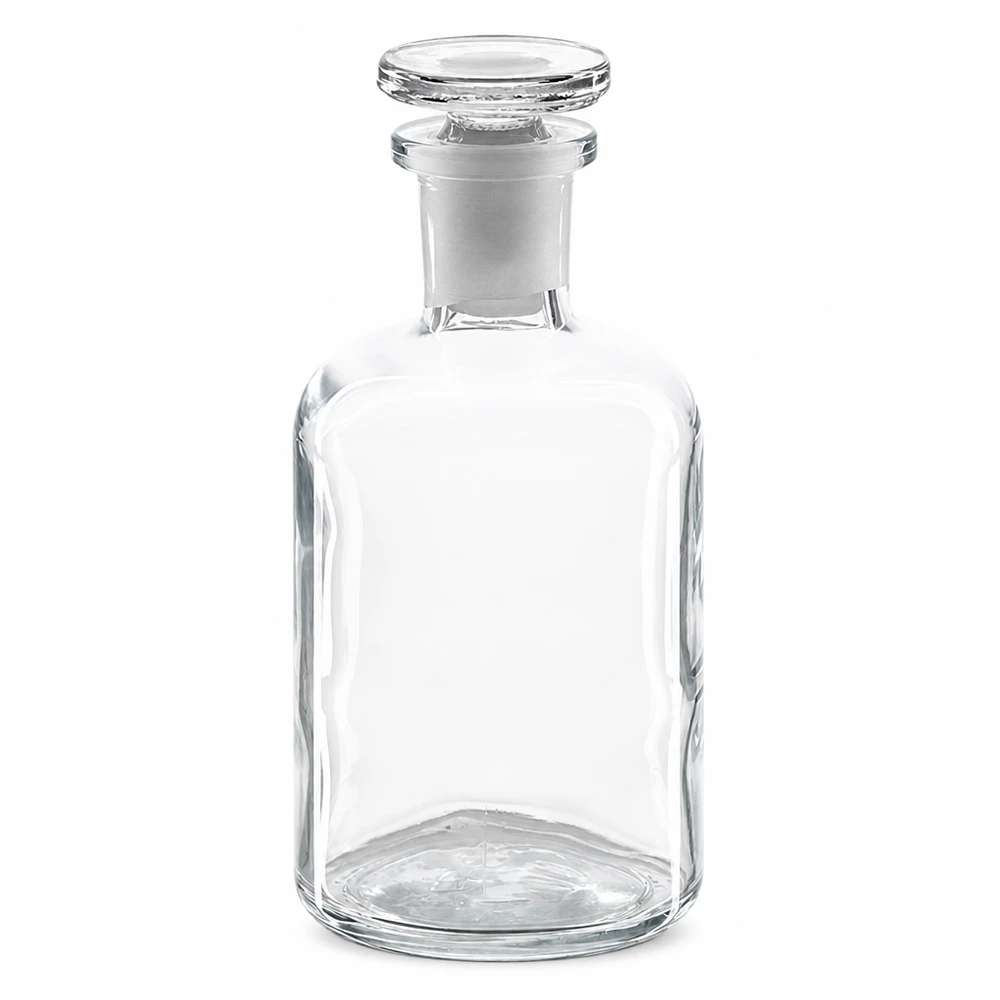 Bottiglia a spalla tonda 100ml chiara a collo stretto in vetro con tappo Fiaschetta a spalla arrotondata da 100 ml, trasparente, con tappo in vetro; vetro da laboratorio trasparente a collo stretto