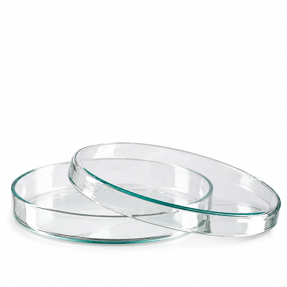 Piastra di Petri in vetro 100x10 mm trasparente per applicazioni di laboratorio microbiologico