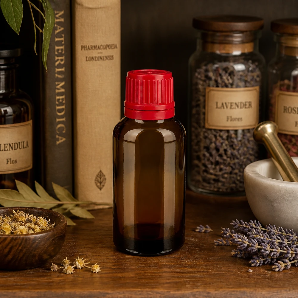 Bottiglia da 30ml 11mm SV rosso OV BrownLine UT18/30 Bottiglia in vetro di qualità da laboratorio 30ml ambra con tappo a vite rosso per applicazioni farmaceutiche