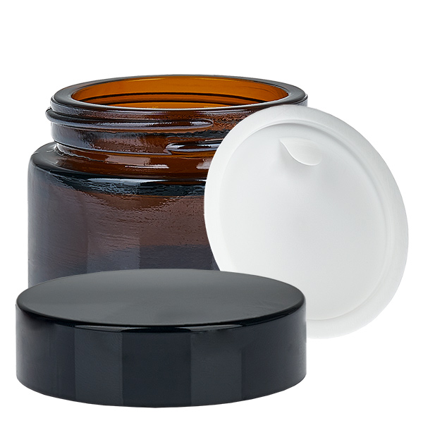 Vasetto di vetro da 30 ml marrone con coperchio con inserto UNiTWIST Vasetto di vetro da 30 ml marrone con coperchio con inserto UNiTWIST