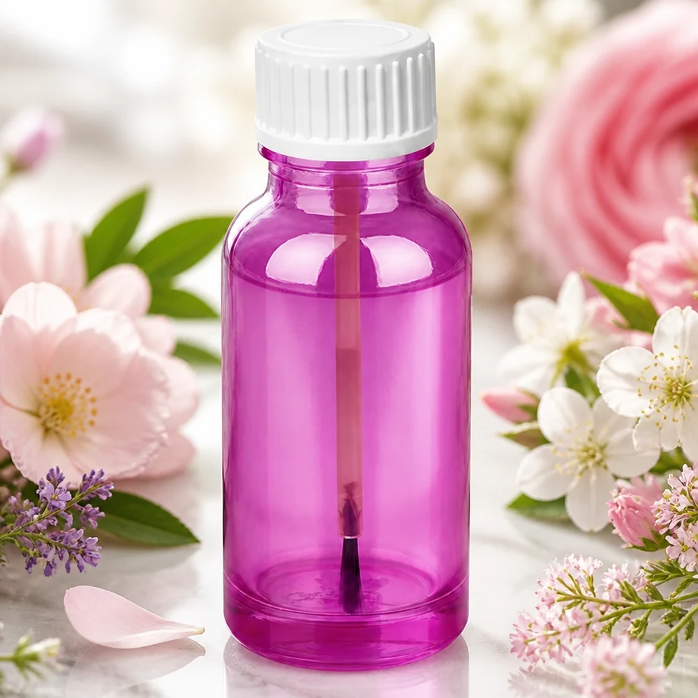 Flacone a pennello da 20 ml PurpleLine UT18/20 bianco standard Flacone per pennelli viola da 20 ml in vetro robusto per conservare i cosmetici a lungo e in modo igienico