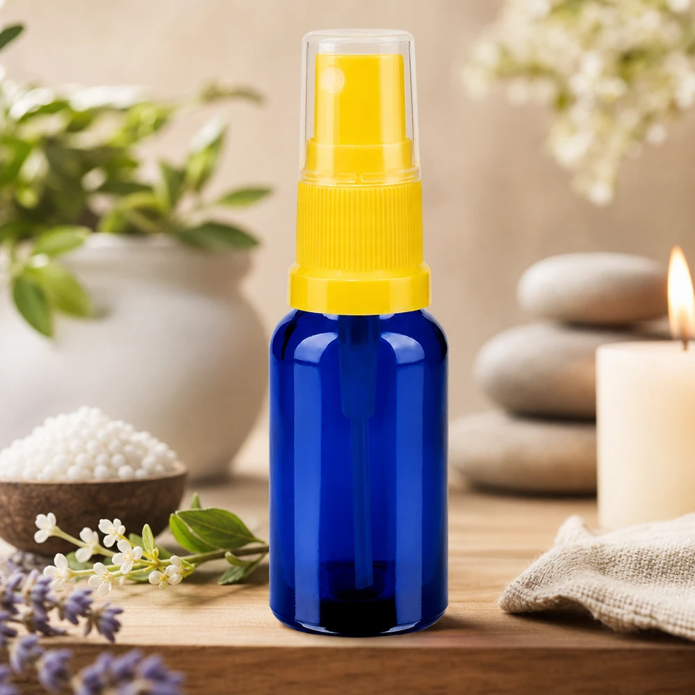 Flacone spray da 20 ml giallo/trasparente STD BlueLine UT18/20 Flacone spray da 20 ml con nebulizzatore fine STD BlueLine UT18/20 per olii