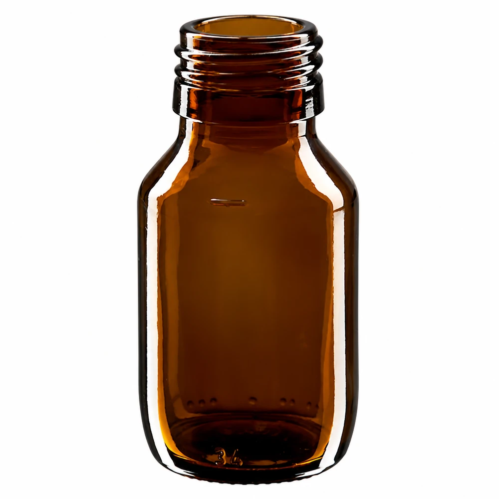 Flacone per medicinali da 50ml marrone, senza tappo PP28 ApoGlas Flacone per medicinali da 50 ml in vetro marrone senza tappo PP28 ApoGlas per applicazioni farmaceutiche