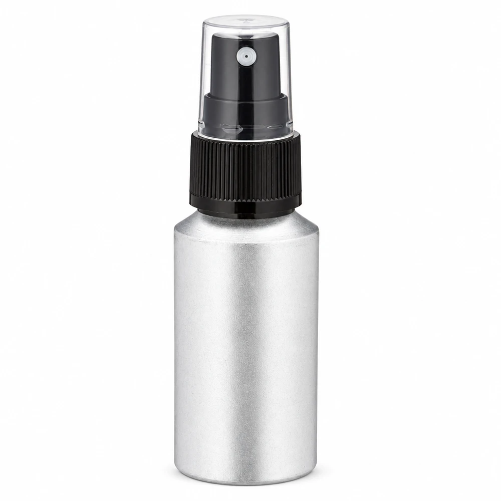 Flacone in alluminio decapato da 30 ml con nebulizzatore Flacone atomizzatore compatto da 30 ml in alluminio con un elegante design argentato