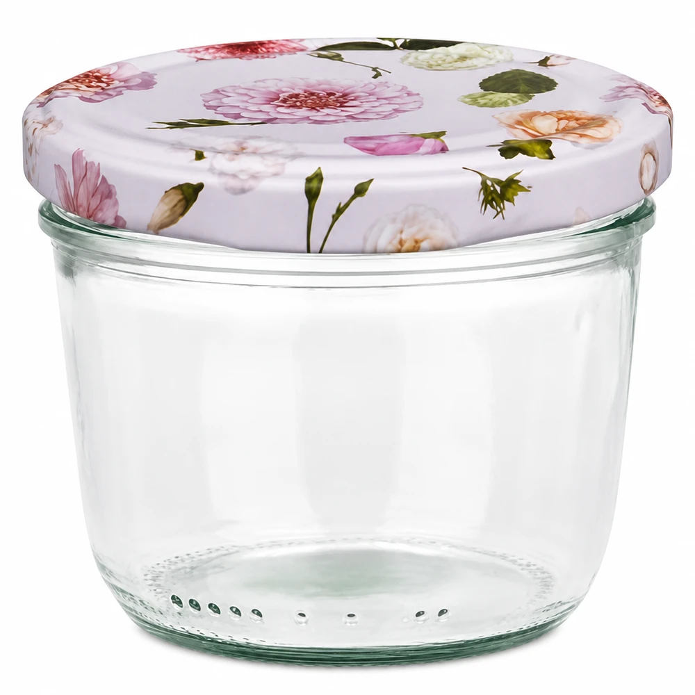 Bicchieri da 230 ml + coperchio BasicSeal rosa... Vasetto da 230 ml con coperchio BasicSeal rosa con motivo floreale vasetto per conserve vasetto per marmellata vasetto per la conservazione