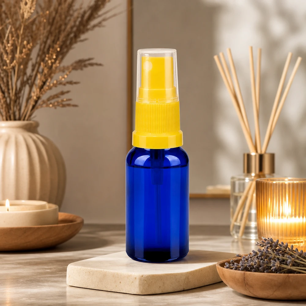 Flacone spray da 20 ml giallo/trasparente STD BlueLine UT18/20 Flacone spray di alta qualità da 20 ml in vetro con protezione UV BlueLine UT18/20 giallo
