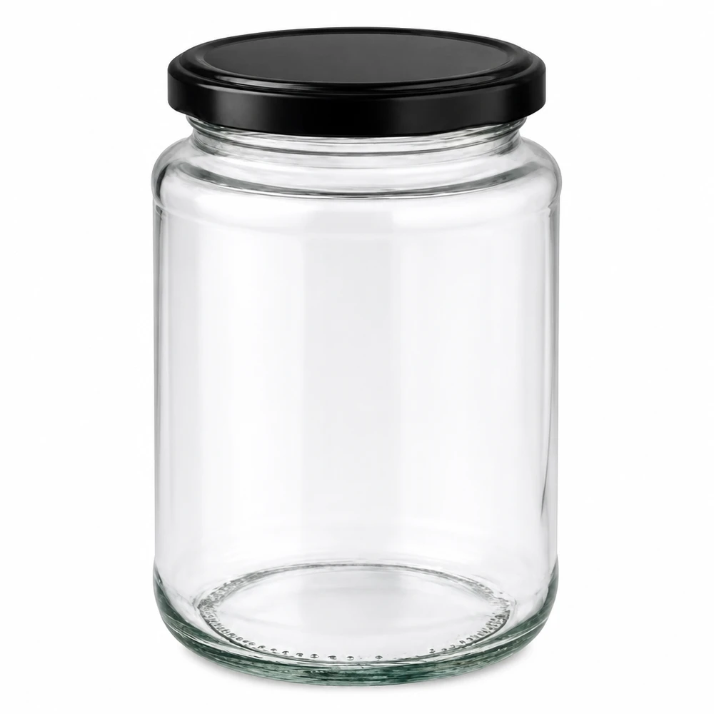 Barattolo rotondo da 382 ml con coperchio BasicSeal nero UNiTWIST. Barattolo rotondo da 382 ml con coperchio nero BasicSeal barattolo vuoto trasparente barattolo per conserve
