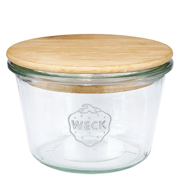Bicchieri da 370 ml WECK RR100 con coperchio in legno