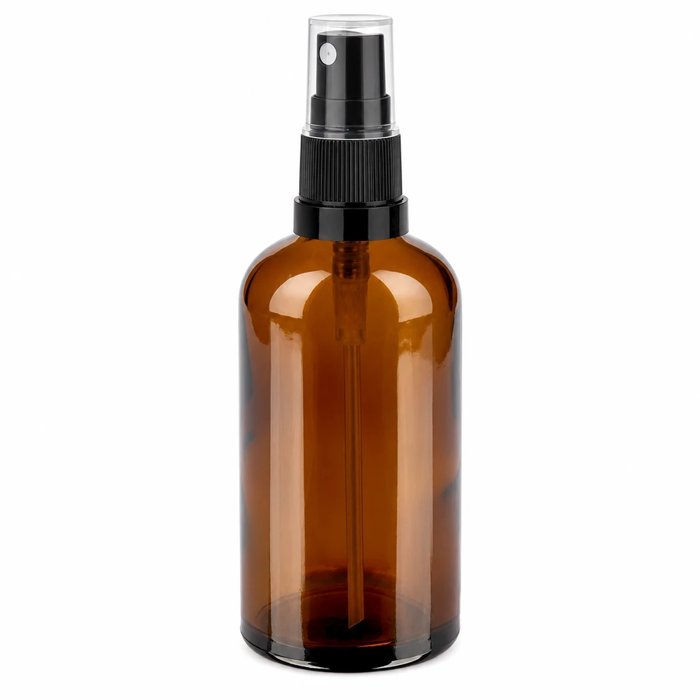 Flacone spray da 100 ml nero/tr. STD BrownLine UT18/100 Flacone in vetro di alta qualità da 100 ml con testina a spruzzo fine per una distribuzione uniforme