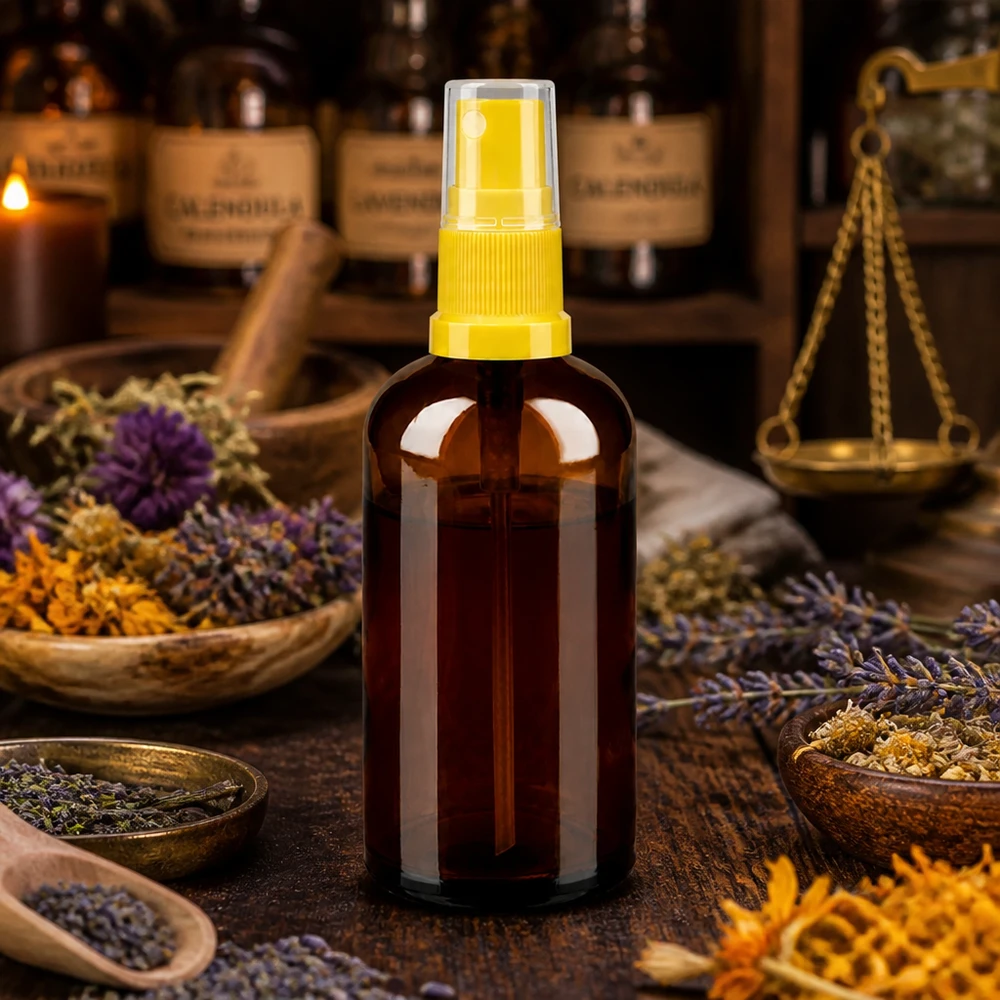 Flacone spray da 100 ml giallo/trasparente STD BrownLine UT18/100 Pratico flacone spray in vetro da 100 ml con affidabile spruzzatore a pompa per l'aromaterapia mobile