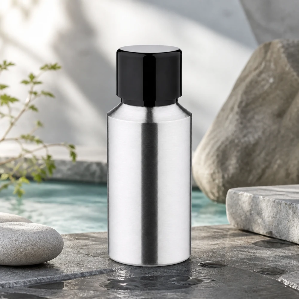 Bottiglia in alluminio lucido da 30 ml con tappo a vite Flacone in alluminio lucido da 30 ml di alta qualità per l'industria cosmetica e lo sviluppo di prodotti