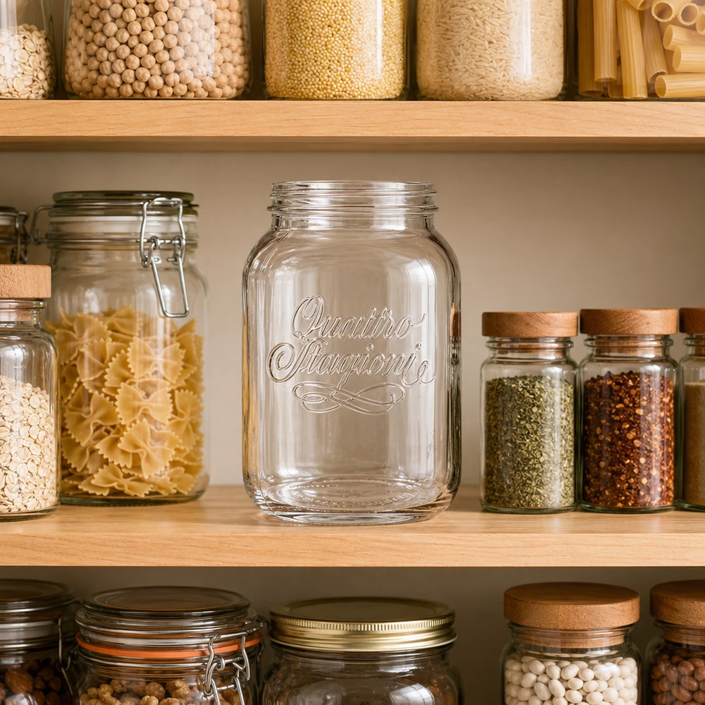 3000ml Quattro Stagioni barattolo in vetro per la conservazione di pasta spezie e legumi in una cucina organizzata