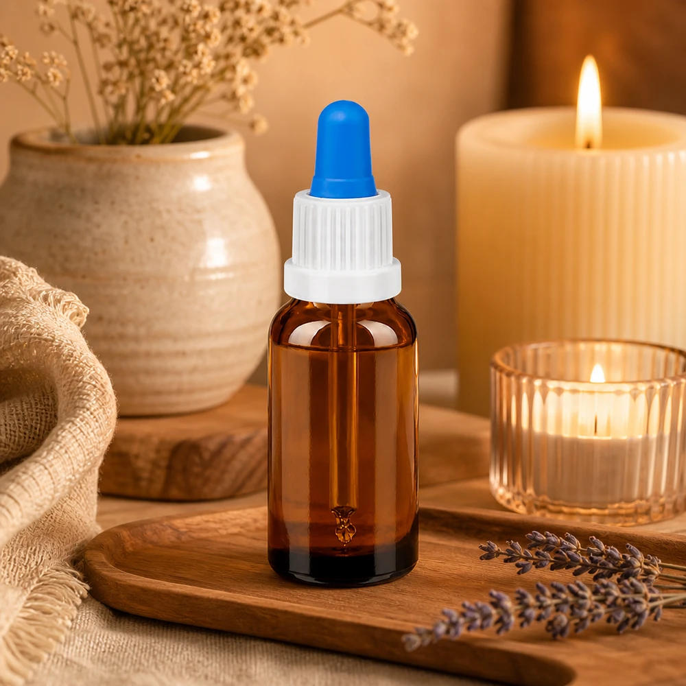 Flacone per pipette da 20 ml bianco/blu OV BrownLine UT18/20 Bottiglia di vetro compatta 20ml BrownLine con tappo a prova di bambino per uso domestico