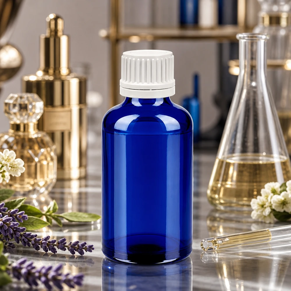 Flacone contagocce da 50 ml 0,7 mm bianco OV BlueLine UT18/50 Flacone contagocce compatto da 50 ml in elegante blu per l'uso mobile degli estratti di piante medicinali