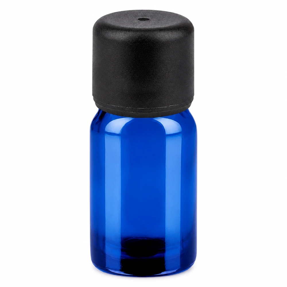 Flacone da 5ml 6mm SV nero STD BlueLine UT18/5 Flacone cilindrico da 5 ml in blu brillante con tappo nero ergonomico