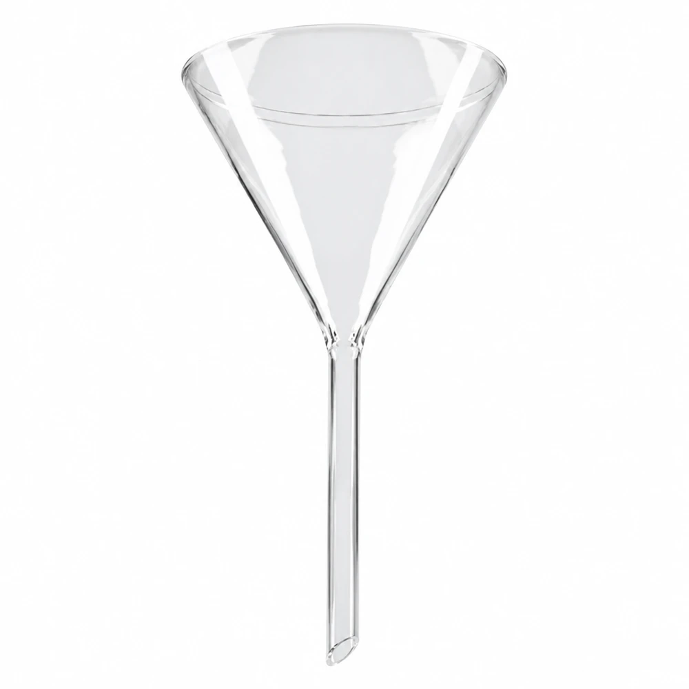 Imbuto Ø 80mm per calce sodata, angolo 60°, stile corto Imbuto in vetro da 80 mm di diametro, in vetro sodico-calcico, con stelo corto, per uso di laboratorio