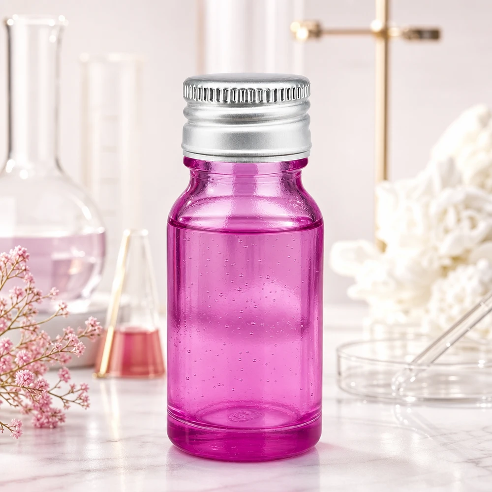 Bottiglia da 10ml tappo a vite 11mm alluminio-argento standard PurpleLine.UT18/10 Flacone per campioni da 10 ml in vetro viola con coperchio aderente in alluminio-argento per il viaggio